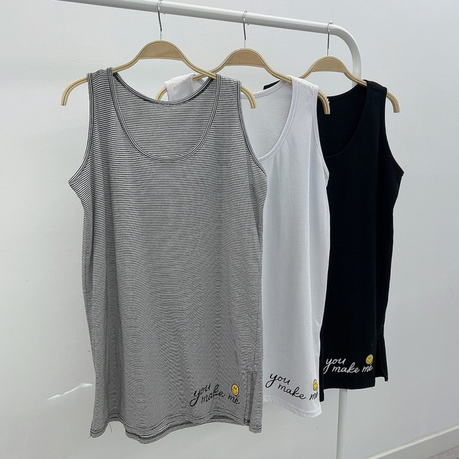 사계절 스마일 트임 레이어드 루즈핏 롱 나시 티(3컬러)