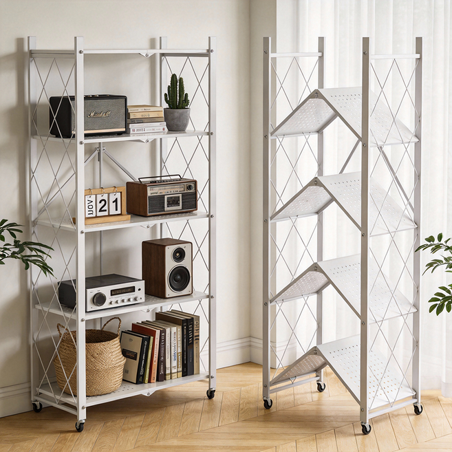 다용도 고릴라랙 무볼트 조립식 앵글선반 원터치 다용도 접이식 간편폴딩 철제선반, 5단, 화이트