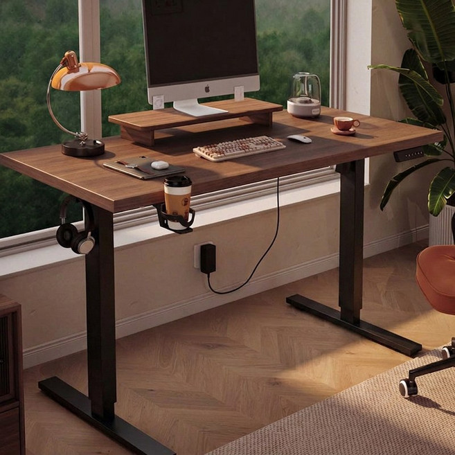 [10년 보증]Xpanse 18mm 높이 조절 스탠딩 데스크는 넓은 일체형 데스크탑 게이밍 데스크로 다양한 공간에 적합합니다, 호두-18mm