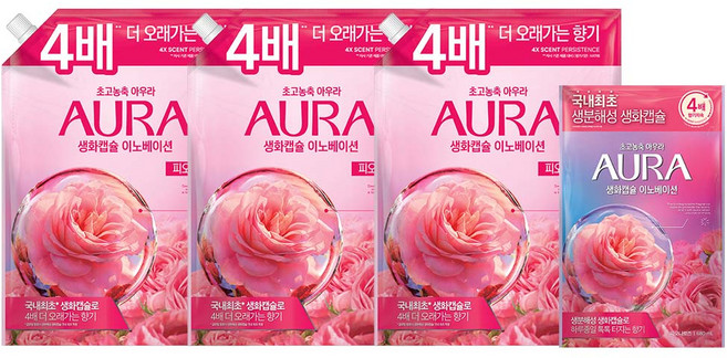 아우라 생화캡슐 초고농축 섬유유연제 리필1.7L 자스민머스크 X 2개 .