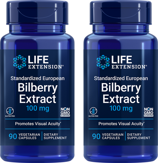 라이프익스텐션 스탠더다이즈드 유러피안 빌베리 추출물 100mg 베지테리안 캡슐, 90정, 2개