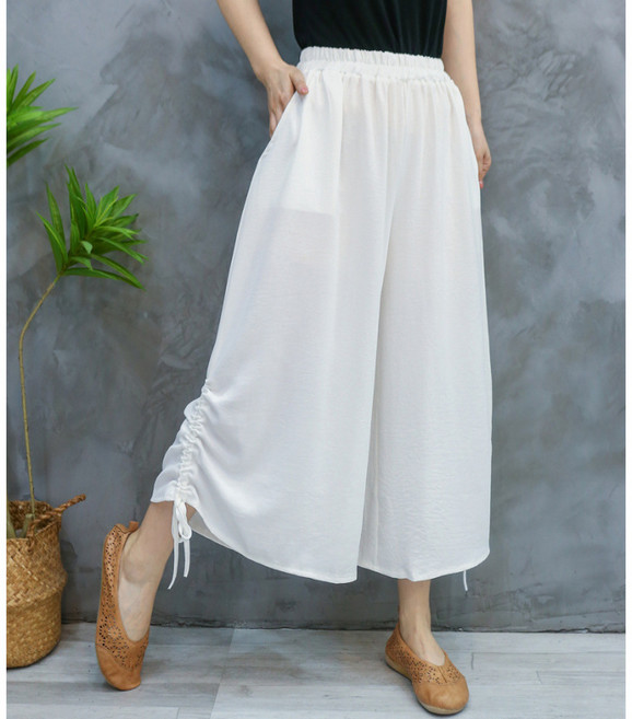 쁘띠꼬모 여성 밴딩 와이드 팬츠 8부 통바지 스트링 셔링 데일리룩 편안한 GX1032507