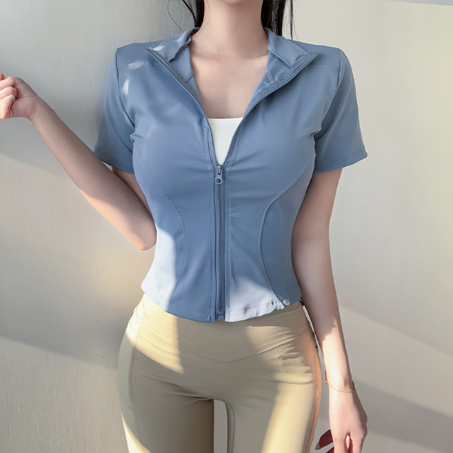 어나더뷰 3052 스핀 슬림핏 요가 집업 반팔 헬스 필라테스 운동복