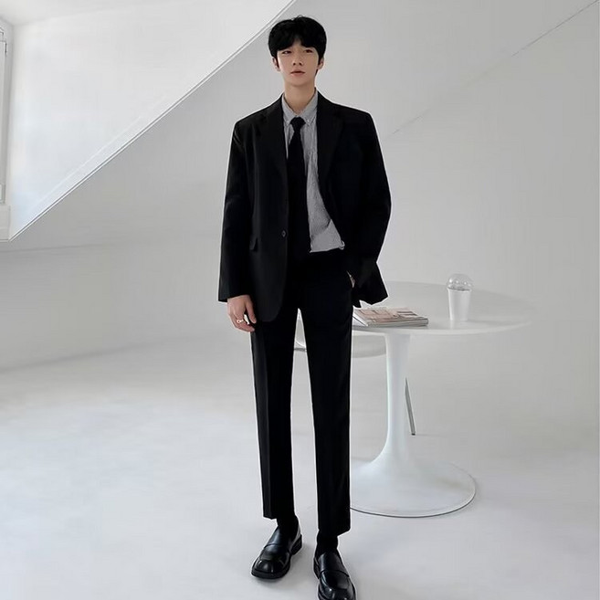 BIKASU 남성 정장세트 캐주얼 자켓+바지 투피스 트렌디한 정장 상하세트