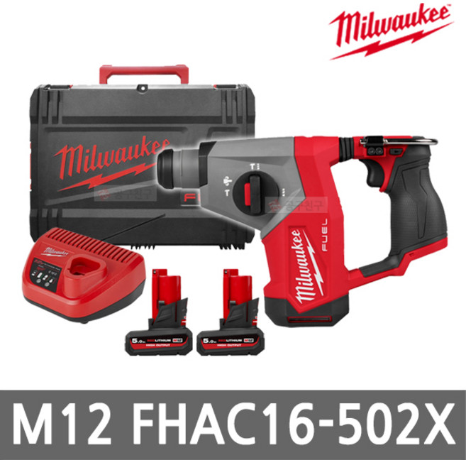 [밀워키] M12 FHAC16-502X / 12V SDS Plus 충전 로터리 함마드릴 16mm 5.0Ah 세트, 1개
