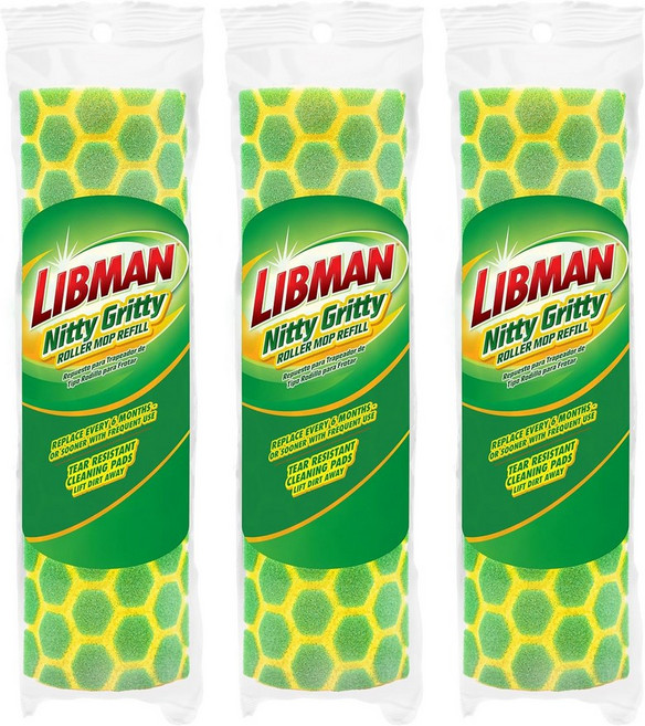 리브먼 니티 그리티 롤러 걸레 리필 스크럽 습식 바닥 청소용 스펀지 셀프 링 우드 교체용 헤드 3개 포함 n
