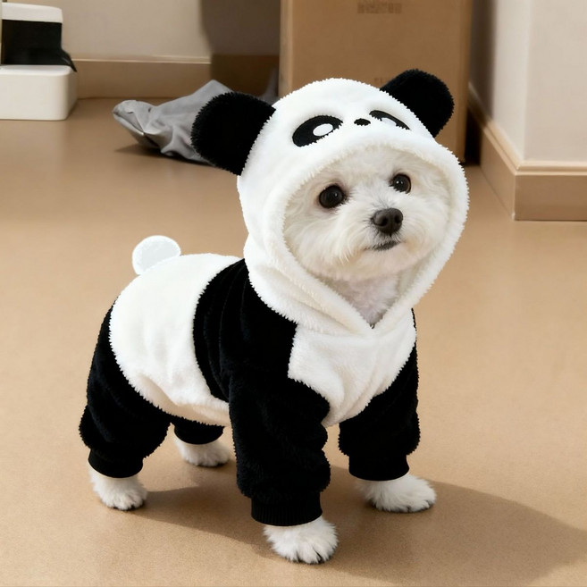 소형견용 겨울 방한 두꺼운 애완동물 의상 팬더 코스프레 옷 4족 보행 강아지 방풍 보온 패딩 점퍼, 1개, 판다