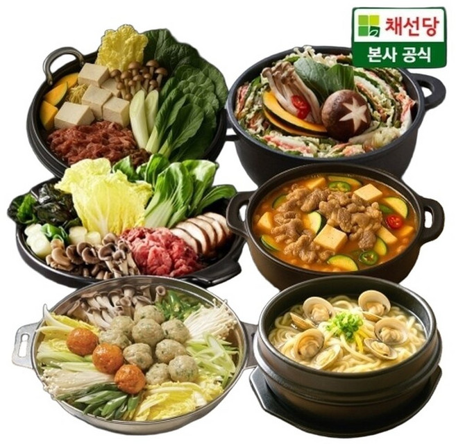 채선당시그니쳐 밀키트 6종 4인분 /샤브샤브/밀푀유나베/스키야끼/백합칼국수/굴림만두전골, 샤브샤브2인분+된장찌개3인