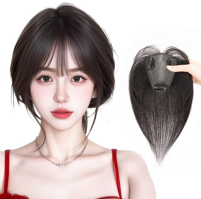 오비안 내추럴 풍성 볼륨 정수리 부분 가발, 1개, 앞머리O - 다크브라운