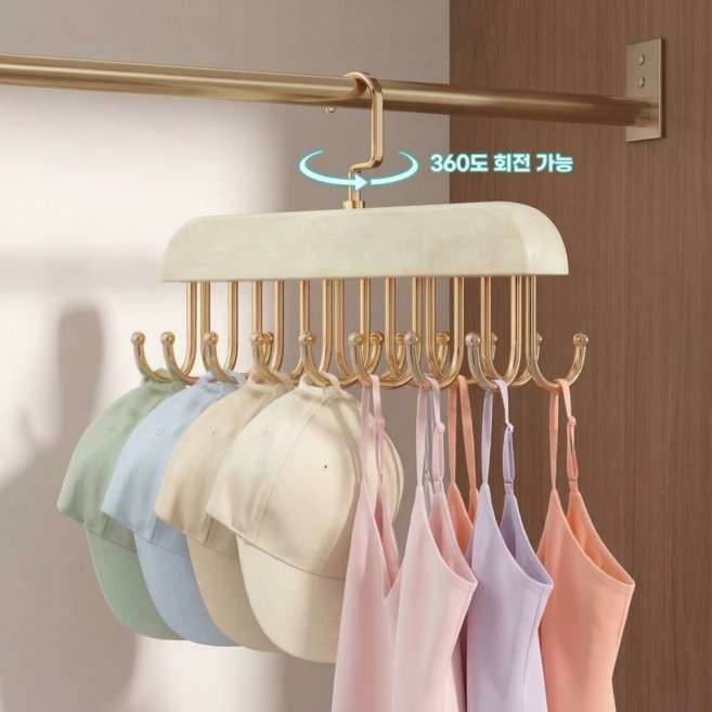 상덕 360도 회전 멀티 옷걸이 모자걸이 옷장정리 다용도 옷걸이 공간절약, 1개, 샴페인 골드