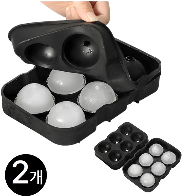 크레나 대형 실리콘 아이스 트레이 홈카페 얼음틀, 매트블랙 6구, 1세트