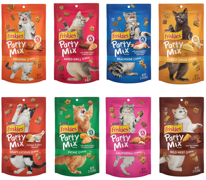 퓨리나 프리스키 파티믹스 8가지맛 각 1개씩 혼합 고양이 비스킷 스낵 간식, 8개, 60g, 콤보