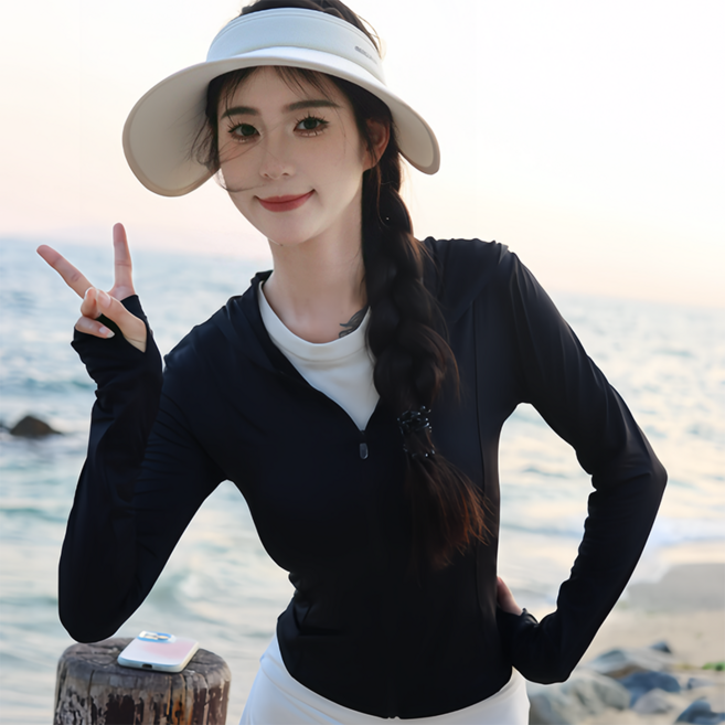 BIKASU 여성 여름 아이스 경량 바람막이 점퍼 자외선차단 후드 아우터 자켓