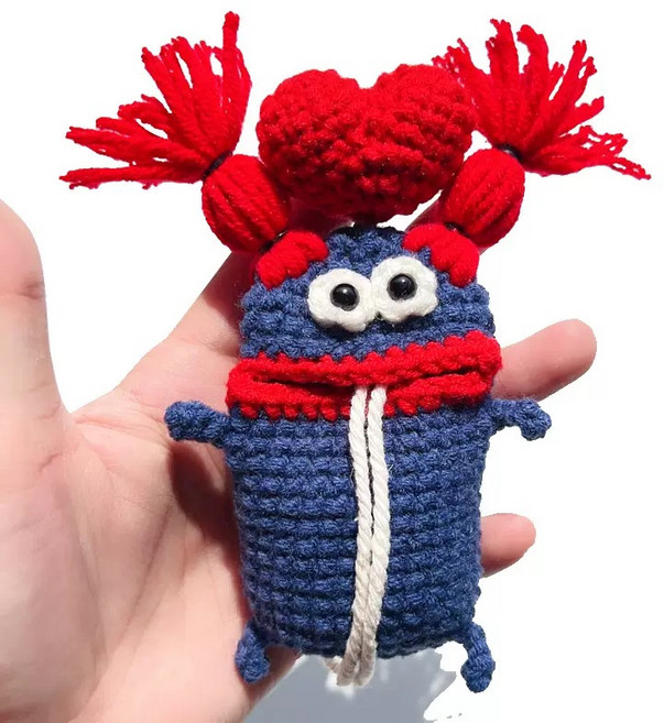 핸드메이드 왕 소시지입술 키홀더 에어팟 파우치 뜨개 자동차키링 보호케이스, 1개, 5.빨강하트