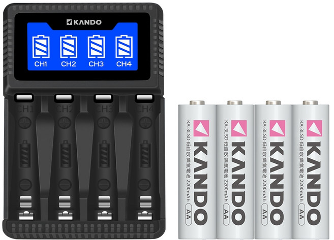 KANDO C4 液晶顯示四槽充電器組(附4號鎳氫電池4顆), 1個, C4電量顯示液晶充+3號鎳氫電池4顆