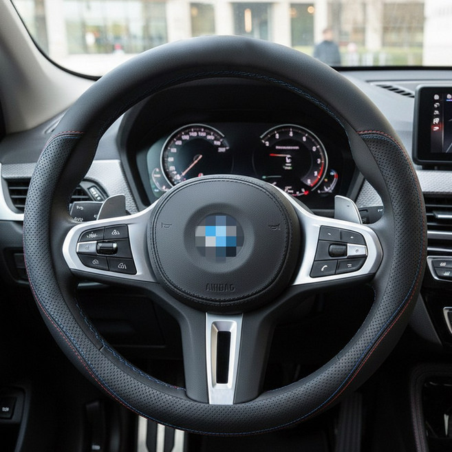 벤비아믹스 나파가죽 핸들커버 알칸타라 핸들커버 M 핸들 3색 포인트 M퍼포먼스 수입차 국산차 5시리즈 호환 3시리즈 4시리즈 X3 X5 X6 X7 등 호환00604, 1번 나파무지 원형