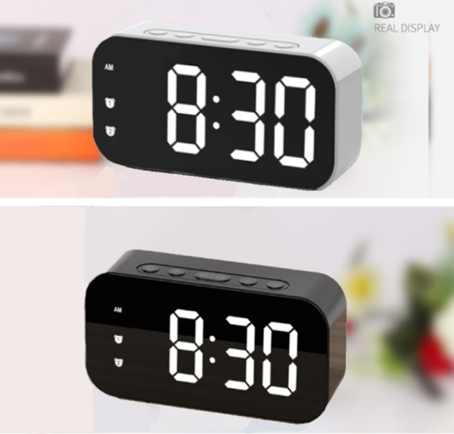 홈컴퍼니 LED 전자 미니 알람 미러 건전지 유선 탁상시계, 블랙