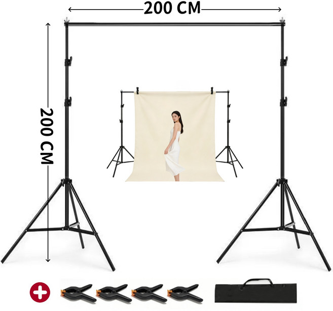 Kismetic 촬영 배경지 거치대 스크린 삼각대 클립과 수납 포켓 구비 (배경 용지 제외), 1개, 2m x 2m