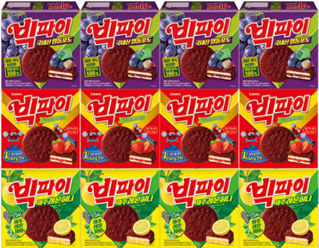 크라운 빅파이 딸기 +제주레몬허니+영동포도 324g, 1세트, 각4개(총12개)