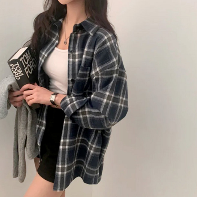 라라홀리 데일리 웜톤 빈티지 체크 스트릿 긴팔 하프 셔츠