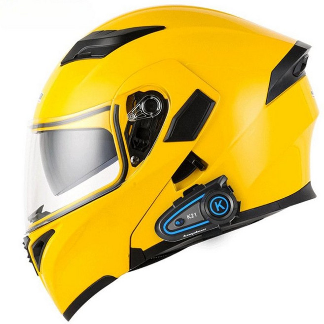 당당상점 블루투스 오토바이 헬멧 초경량 시스템 풀페이스 듀얼바이저 장시간 라이딩, 옐로우 (K21S 블루투스 + 워키토키)