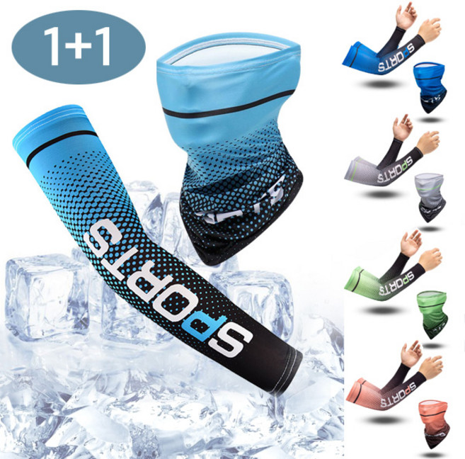 렌느 여름 쿨토시 멀티스카프 1+1 자외선차단 라이딩 캠핑 팔토시 넥워머세트 2세트, 2개, 블루(쿨토시+멀티스카프)