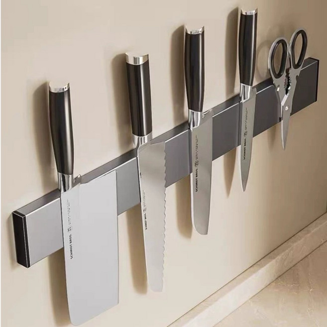 솔리드온 무타공 풀스텐 자석 칼걸이, 1개, 실버