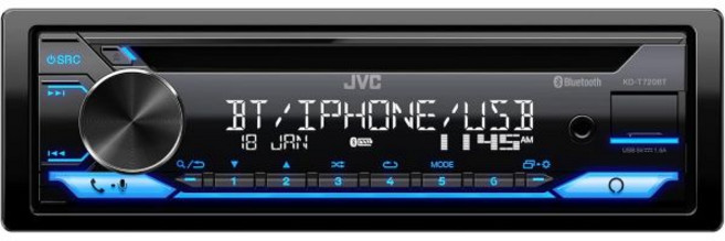JVC KD T720BT CD 카 스테레오 싱글 딘 블루투스 오디오 마이크 MP3 USB AUX AM 라디오 고출력 앰프 아마존, 1개