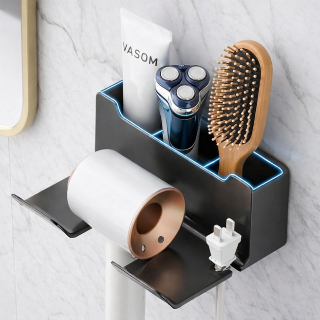 홈플로우 무타공 수납형 드라이기 거치대, 차콜, 1개