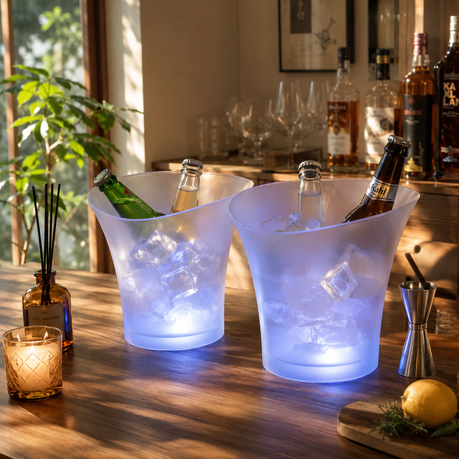 LED 아이스버킷 맥주 와인 샴페인 쿨러 아이스버킷 (AA건전지 포함), 5L