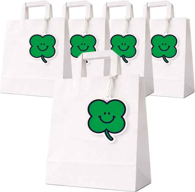 포포샵 키치 선물 종이 쇼핑백 + 행택5종 세트, 5개, 화이트+클로버