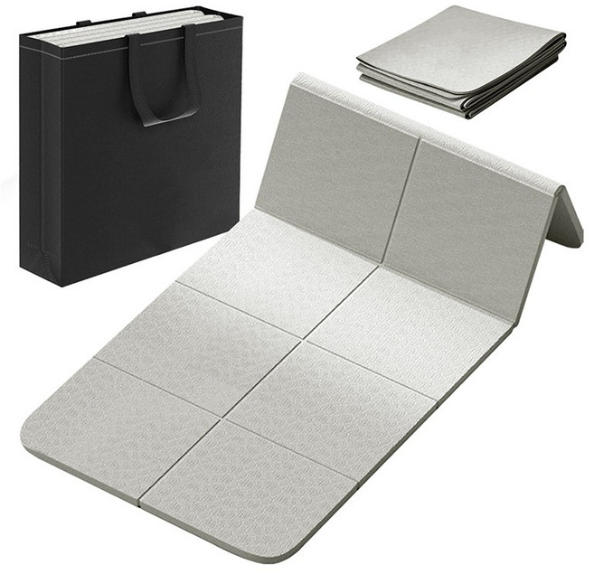 FONOW 요가매트 접이식 수납 고급 소재 소음방지+파우치, 그레이, 1개