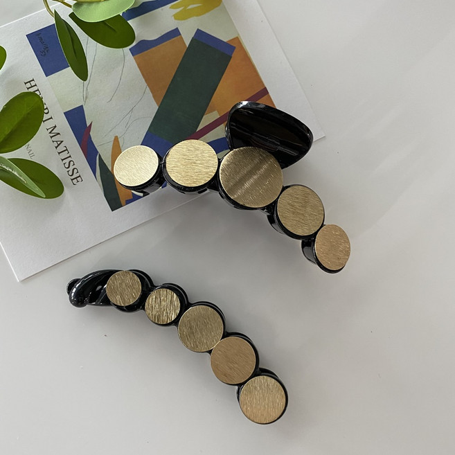 워더미 2개1SET 메탈 골드 펄 써클 바나나 올림머리 집게핀 세트 F267