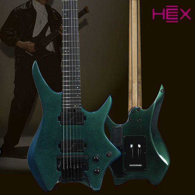 헥스 헤드리스 일렉 기타 HEX N600 G/CG 무선송수신기 헤드폰앰프 풀구성, G/CG 코스믹그린, 1개