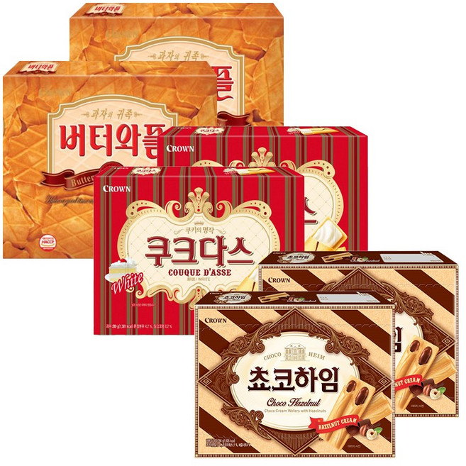 크라운 쿠크다스 화이트토르테 + 초코하임 + 버터와플, 2세트
