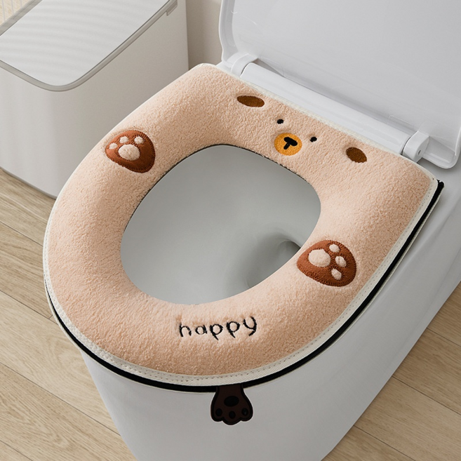 겨울 가정용 변기 시트 두꺼운 변기 패드 집업 변기 패드, 담황색, 1개