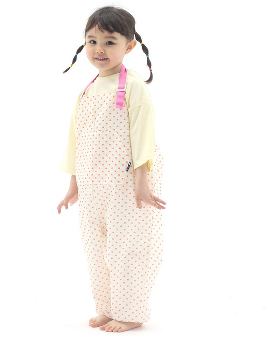 플리에 멜빵형 미술가운/모래놀이바지/갯벌체험옷, 크림핑크하트