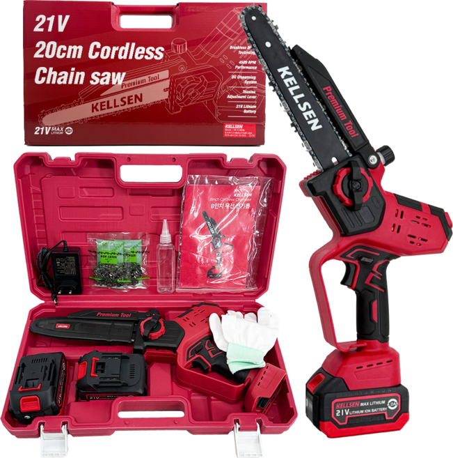 켈슨 무선 전기톱 8인치 충전식 소형 전동 체인톱 배터리, 2개
