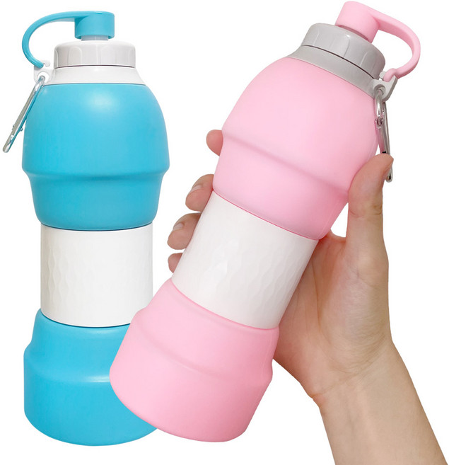 카마모 1+1 실리콘 텀블러 접이식 물통 580ml, 1세트, 블루+블루