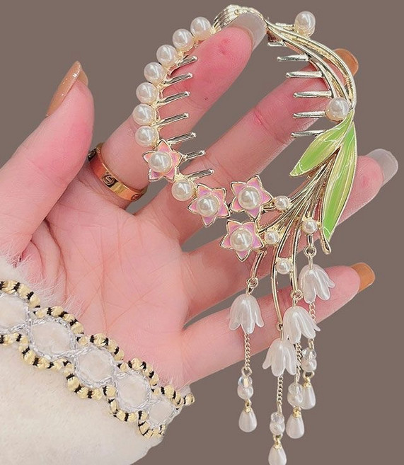 럭셔리 올림머리 똥머리 전용 헤어핀 은방울 진주 장식 악세사리