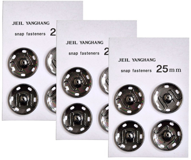 국산 스냅단추 큰단추 금속 빅사이즈 똑딱이단추 4개입, 흑니켈 25mm, 3세트