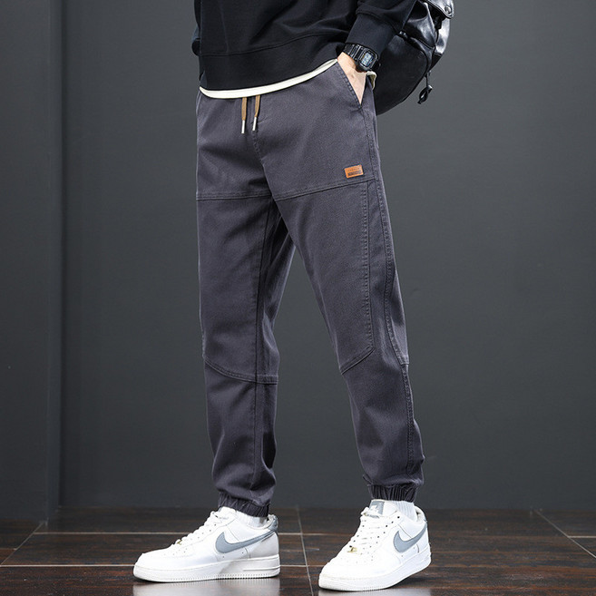 韓系美式潮流寬鬆九分束腳工裝褲