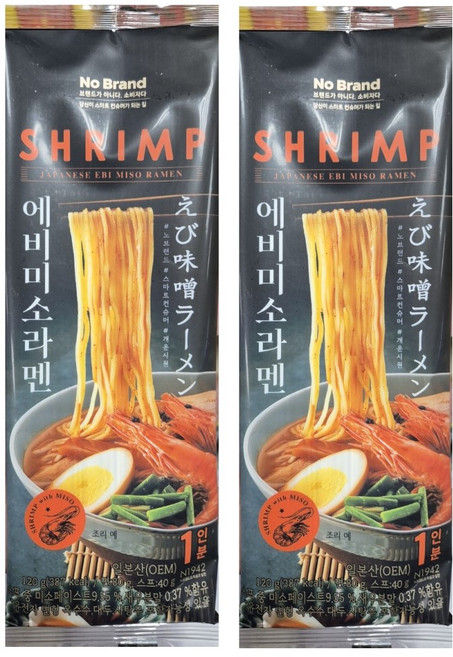 노브랜드 에비미소라멘, 2개, 120g