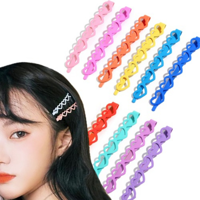 국내제작 10개 비비드 줄줄이 하트 컬러실핀 포인트 머리핀 걸그룹 머리핀