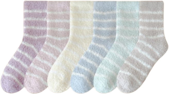 겨울용 털빠짐없는 폭신폭신 따뜻한 컬러 스트라이프 수면양말 6켤레 세트