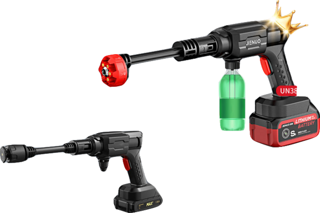 Jienuo 無線高壓清洗機, 黑色, 【六合一噴頭-至尊款】電機升級 2塊10C快充電池+2根5米水管