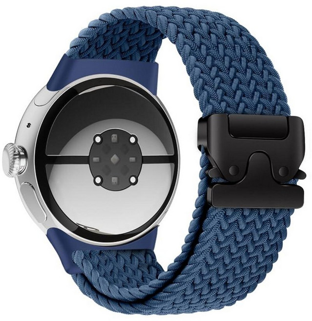 구글 픽셀 워치 4/3 45mm 밴드와 호환되는 브레이드 밴드 신축성 있는 나일론 통기성 스포츠 스트랩 픽셀 워치 4 45mm 밴드 남성 여성용 - 업그레이드된 낙하산 버클, 블루
