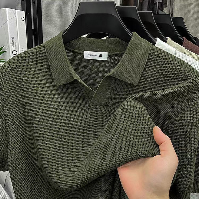 J nd O남성 여름 시원한 비스코스 오픈카라 반팔 니트