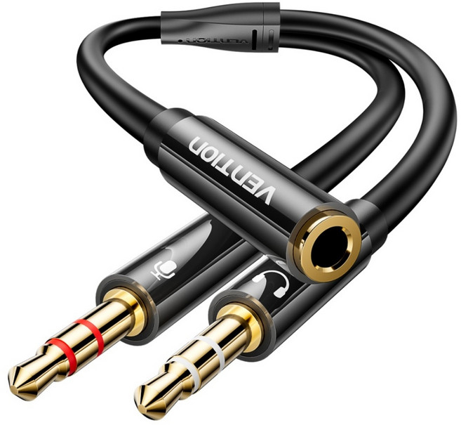 벤션 컴퓨터용 오디오 케이블 마이크 + 이어폰 2 in 1 분배기 0.3m, BBTBY, 블랙