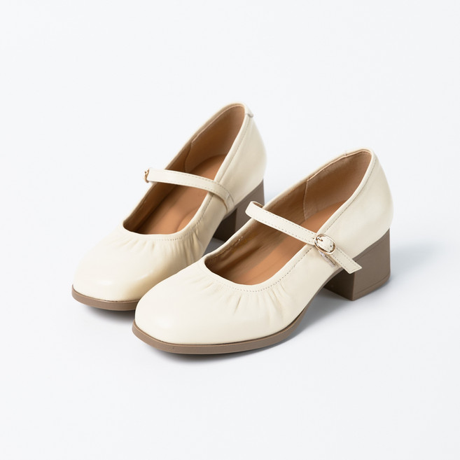 슈리오 여성 양가죽 셔링 메리제인 펌프스 구두 5cm